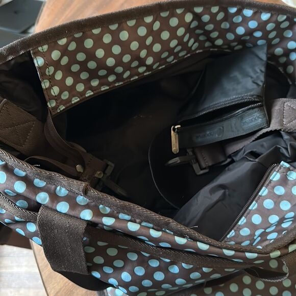 LeSportSac diaper bag with changing pad. Blue and brown polka dots. - Picture 4 of 4